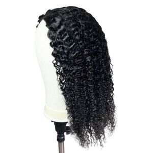 Kinky Curly Human Hair Natural Black V Part 20 Inch Wig